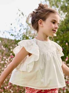 Menina 2-14 anos-Blusas, camisas-Blusa bordada com folhos, para menina