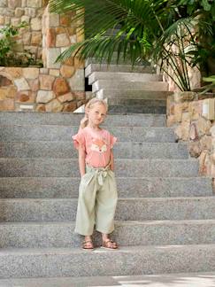Menina 2-14 anos-Calças -Calças curtas e largas estilo paperbag, em gaze de algodão, para menina