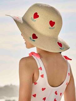 Menina 2-14 anos-Chapéu modelo capeline aspeto palha, com corações, para menina