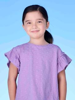 Menina 2-14 anos-T-shirt às flores bordadas e mangas com folho, para menina