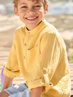 Menino 2-14 anos-Camisa em gaze de algodão, mangas para dobrar, para menino