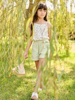 Menina 2-14 anos-Calções estilo "paperbag", em gaze de algodão, para menina