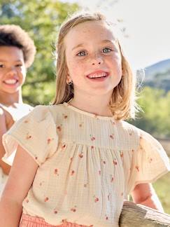 Menina 2-14 anos-Blusas, camisas-Blusa estampada, mangas borboleta, em gaze de algodão bio, para menina
