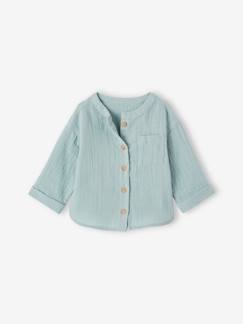 Bebé 0-36 meses-Blusas, camisas-Camisa com gola mao, personalizável, em gaze de algodão, para bebé