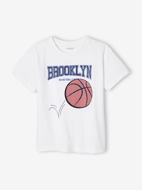 T-shirt basquetebol com detalhes em relevo, para menino cru 