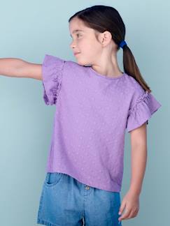 Menina 2-14 anos-T-shirts-T-shirt às flores bordadas e mangas com folho, para menina