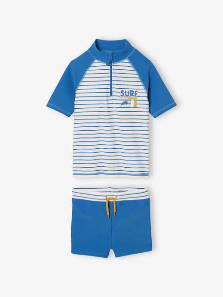 Conjunto de banho anti-UV, t-shirt + calções, para menino azul-azure 