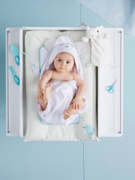 Capa de banho para bebé com capuz com bordado animais AZUL MEDIO LISO+ROSA MEDIO LISO+Branco 