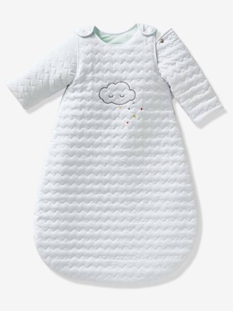 Saco de bebé acolchoado com mangas amovíveis, coleção Bio, tema Nuvem e triângulos Branco claro liso 