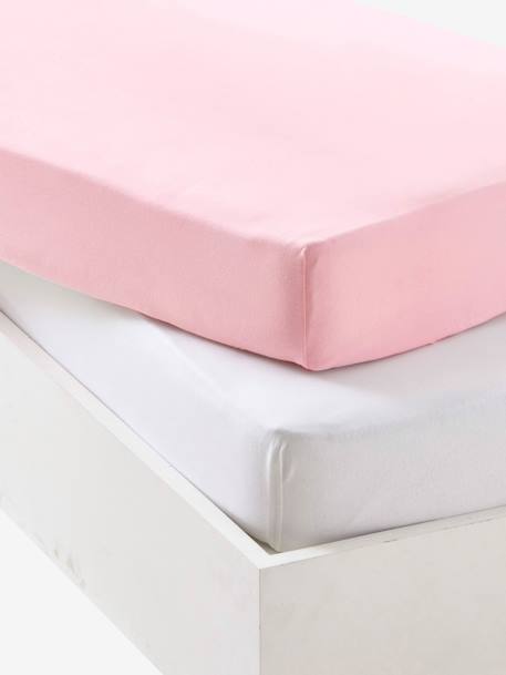 Lote de 2 lençóis-capa em jersey extensível, para bebé Cinzento+Rosa pálido+Verde medio liso+AMARELO ESCURO LISO+branco 