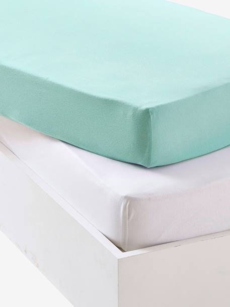 Lote de 2 lençóis-capa em jersey extensível, para bebé branco+Cinzento+Rosa pálido+AMARELO ESCURO LISO+Verde medio liso 