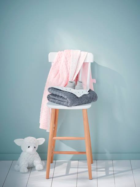 Cobertor biface em polar/moletão, para bebé, Stella Cinzento escuro liso+Rosa claro liso 