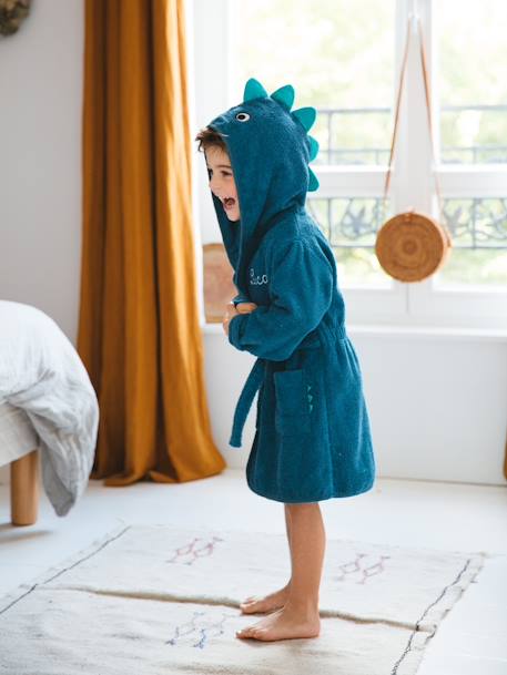 Roupão Dinossauro, personalizável, para bebé Azul medio liso com motivo 
