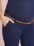 Calças chino com cinto, para grávida, entrepernas 78 cm Azul escuro liso com motivo 