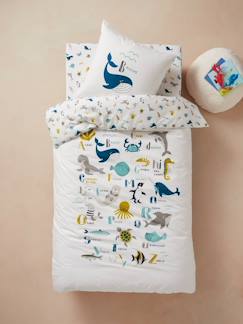 Têxtil-lar e Decoração-Conjunto capa de edredon + fronha de almofada para criança, tema Abecedário de animais marinhos