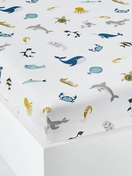 Lençol-capa para criança, tema Abecedário de animais marinhos Branco claro estampado 