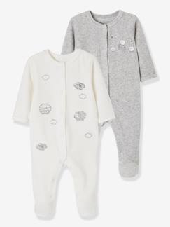 -Lote de 2 pijamas em veludo com abertura à frente, para bebé